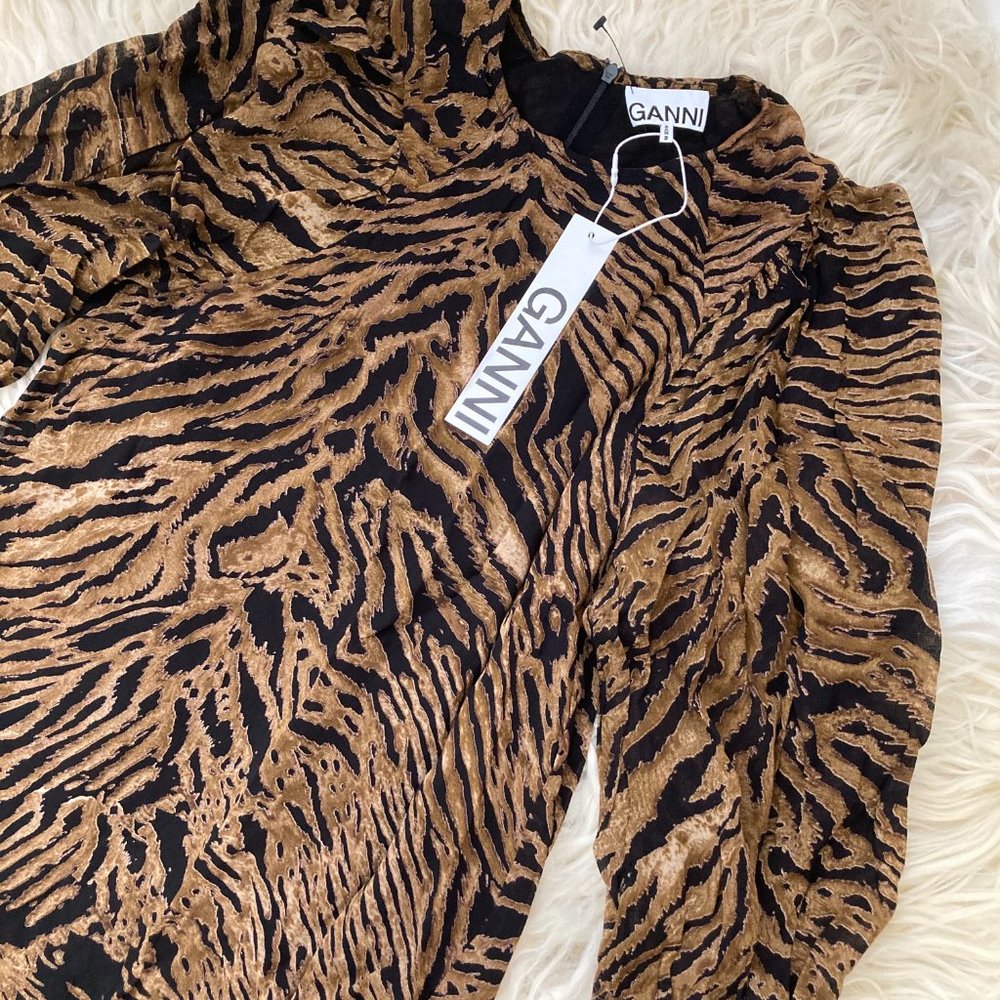 GANNI Animal Print Mini Georgette Dress - Picture 6 of 15